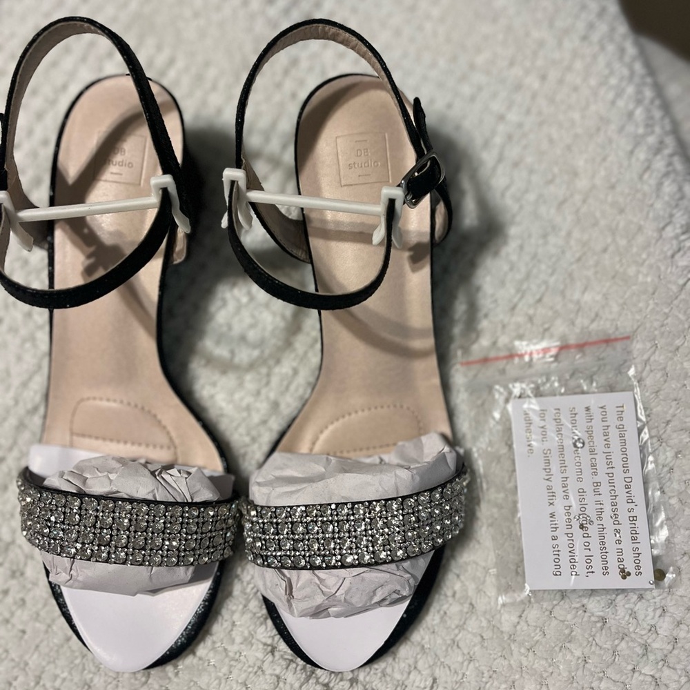 Elegant Black and Silver Heels with Crystal Accents